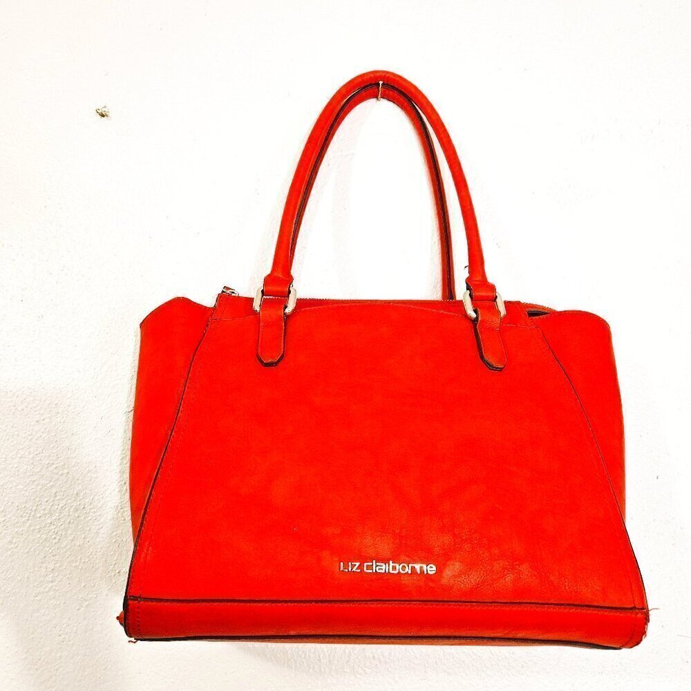 Liz Claiborne Tangerine Orange Tuxedo Tote Bag 17" x 11" x 6"